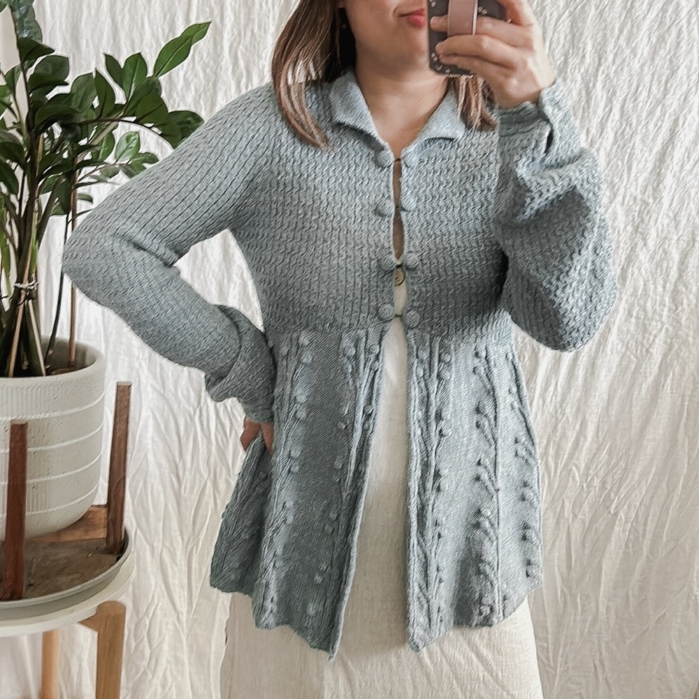 Anthropologie x Sleeping in Snow Pebble Pom Pom cardigan. Size M